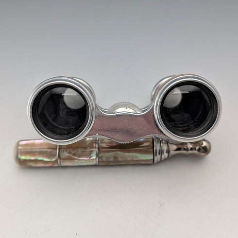 1900年頃 フレンチアンティーク 白蝶貝装飾 ハンドル付きオペラグラス 双眼鏡